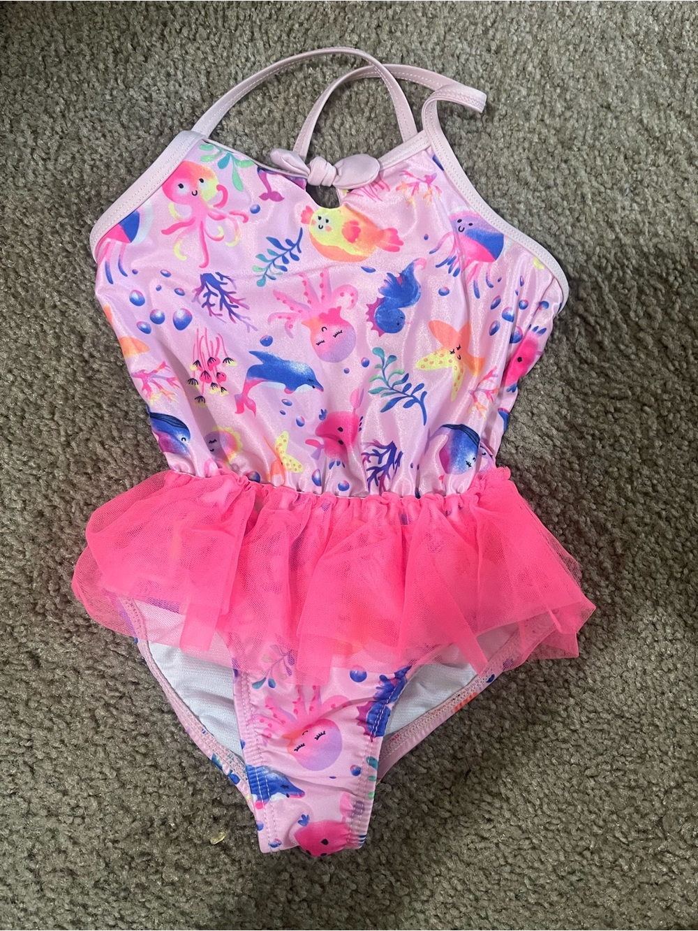 Wonder Nation Girls Pink Sea Creature Tutu One-Piece Swimsuit 4T